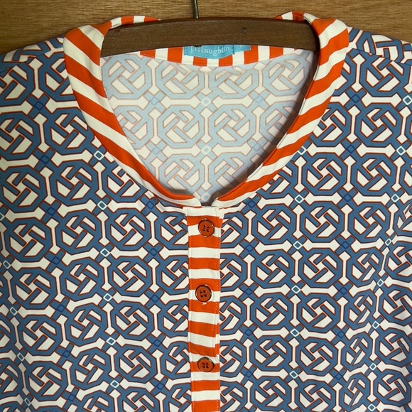 J. McLaughlin Catalina Cloth Tunic Size M Nylon Blue Orange Geometric Buttons. - Picture 2 of 7